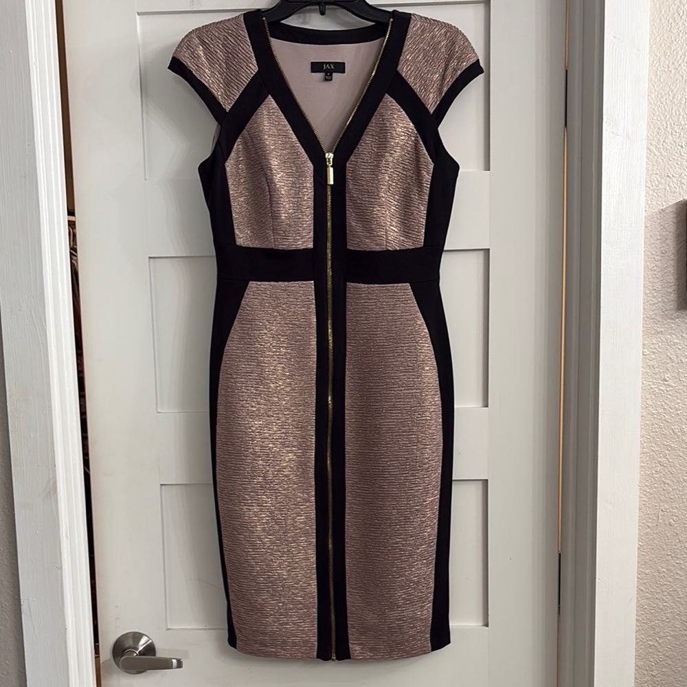 Jax Black and Light Pink Bodycon Mini Dress V-neck Cap Sleeve